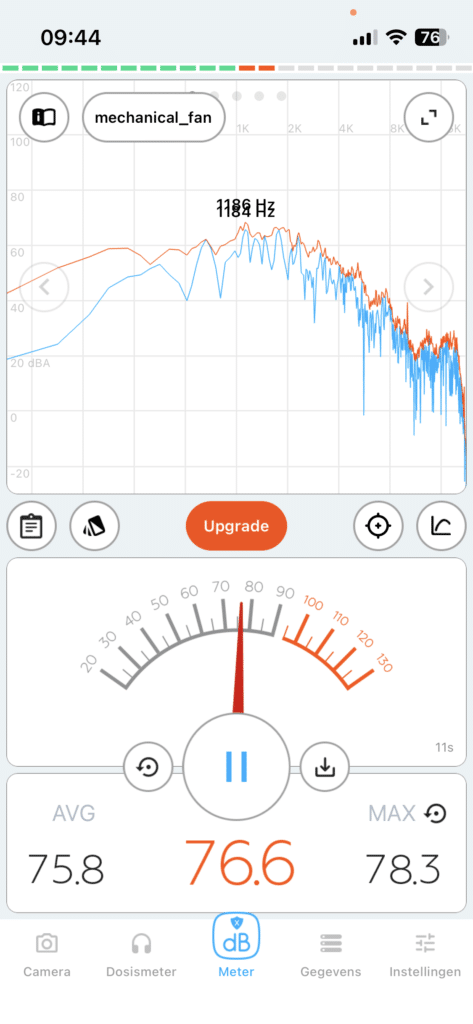 Geluidsniveau V11 laagste zuigstand