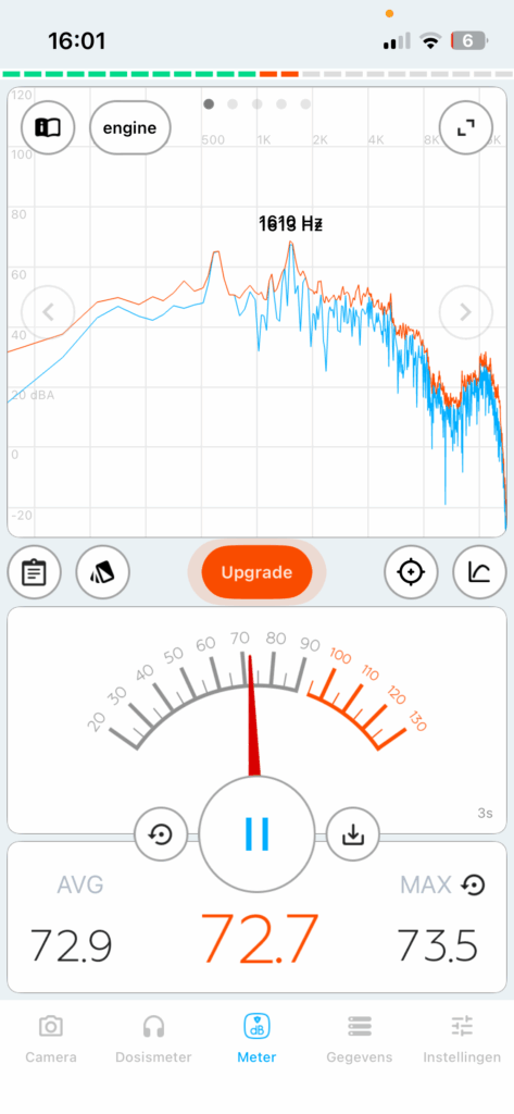 Monitoring geluidsniveau laagste zuigstand Samako Cleandetect steelstofzuiger